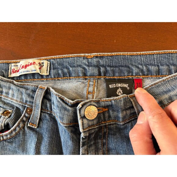Vintage Red Engine Y2K Low Rise Bootcut Denim Vintage Distressed Size 31 - Picture 4 of 12